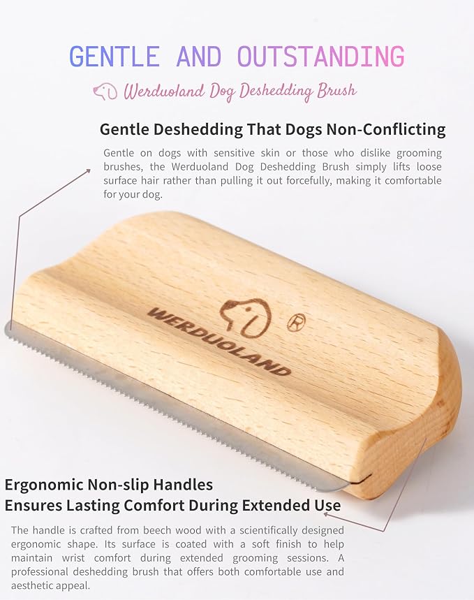 Gentle Deshedding Brush for Short, Medium & Long Hair Dog——Wooden Handle - Image 2