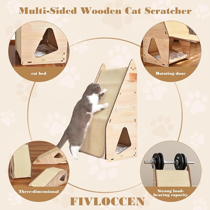 Enhanced Wood-Framed Cat Scratching Post: Large Sisal Cat Scratcher, Integrated - Image 8