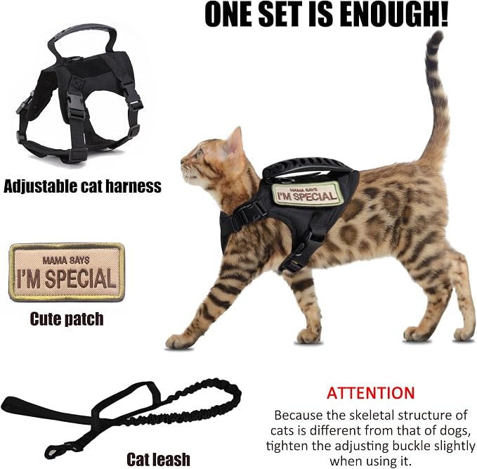 AIWAI Tactical Cat Harness for Walking Escape Proof, Adjustable Pet Vest Harness - Image 2