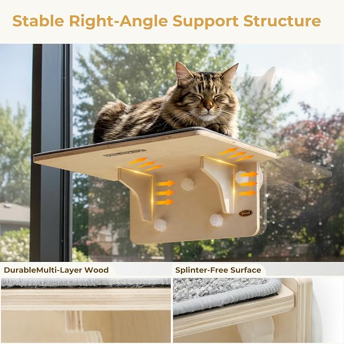 Pecute 2-in-1 Large Cat Window Perch & Wall Shelves, Cat Hammock Window - Image 4