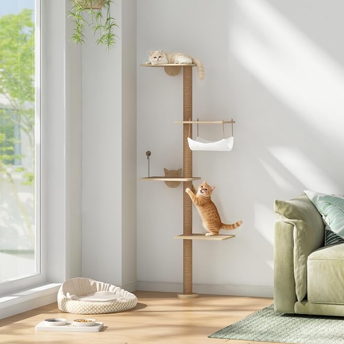 COZIWOW Cat Tree Wall Mounted 4 Tier Cats Climbing Tower 69" Sisal Scratching by COZIWOW