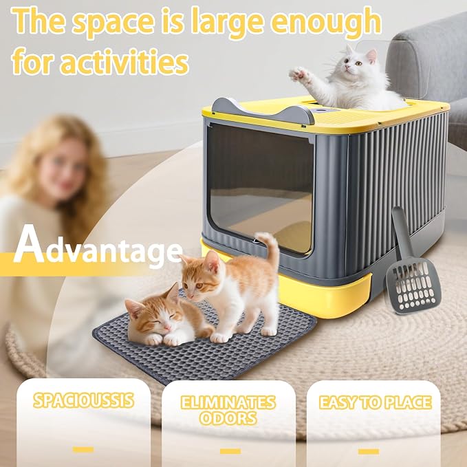Cat Litter Box with Litter Mat, Enclosed Removable Litter Boxs, Front Entry Top - Image 4