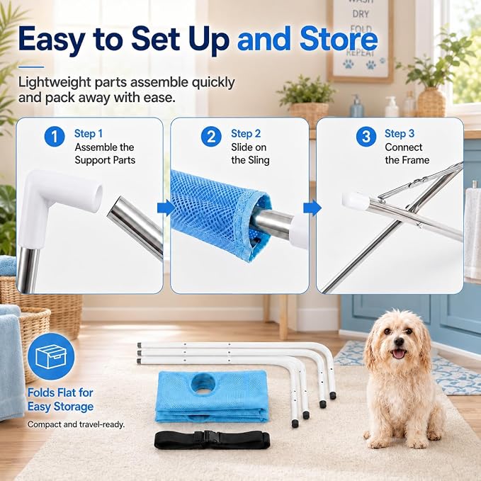 Pet Dog Bath Hammock, Cat Shower Grooming Table Hammock with Foldable Stand - Image 8