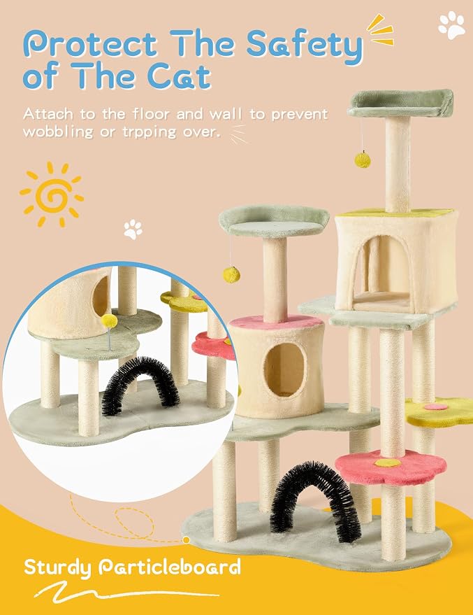 Flower Cat Tree Tower, 59 Inches Cute Cat Tree - Image 4
