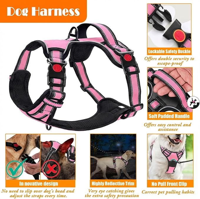 No Pull Dog Harness, Collar & Leash Set | Includes Dog Seat Belt, Collapsible - Image 4