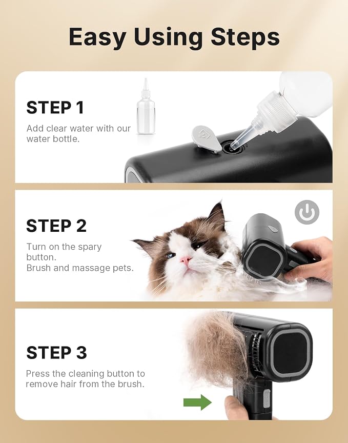 Pet Steam Brush for Indoor Cats & Dogs Grooming, Spray Hair Removal Comb for - Image 6