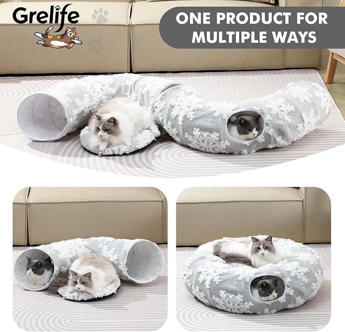 Grelife Cat Tunnel Bed for Indoor Cats, Cute Cat Tunnel Toys, Cat Donut Tunnel - Image 2