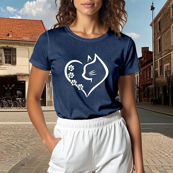 Cat Shirts for Women Cat Mom Tshirts Pet Lover Shirt Cats Paw Print Tee Tops - Image 4