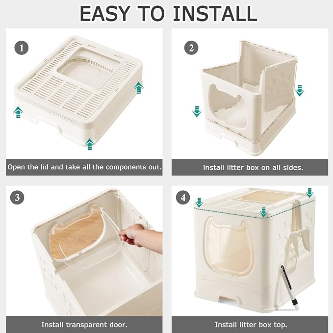 Cat Litter Box with Lid, Covered Top Entry Kitten Litter Pan - Image 7