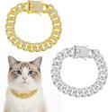 2Pcs Cuban Link Dog Collar Cat Chain Collar Diamond Cat Collar Kitten Walking by Bremorou