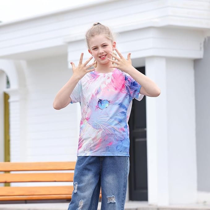 Funnycokid Girls Shirts Cat T Shirt Size 5-12 Clothes - Image 5