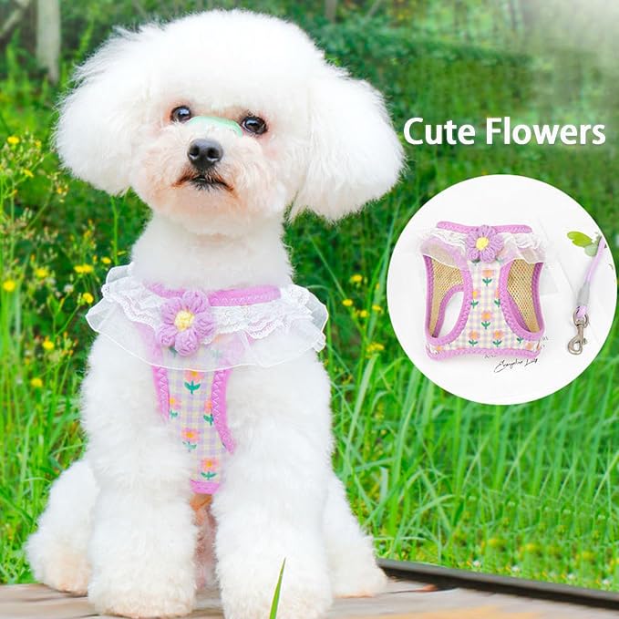 Cat Harness Collar and Leash Set, Sweet Lace Floral Kitten Collar, Escape Proof - Image 5