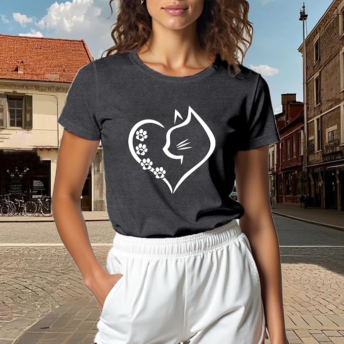 Cat Shirts for Women Cat Mom Tshirts Pet Lover Shirt Cats Paw Print Tee Tops - Image 4