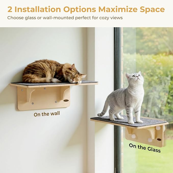 Pecute 2-in-1 Large Cat Window Perch & Wall Shelves, Cat Hammock Window - Image 2