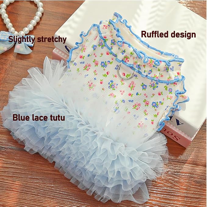Floral Puppy Dress with D-Ring Ruffled Small Dog Clothes Female Spring Cat - Image 4
