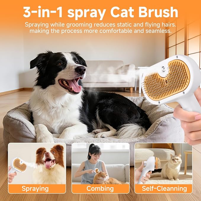 Pet Steam Brush for Dog & Cat – 3-in-1 Spray Hair Removal Comb for Shedding & - Image 6