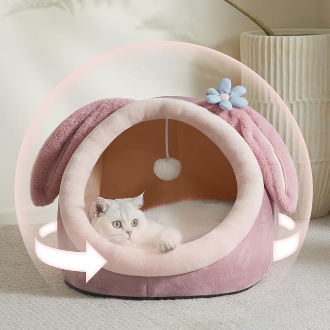 Jiupety Cute Cat Bed for Indoor Cats, Warm Soft Cave Fit for 11-17 lb Cats and - Image 4
