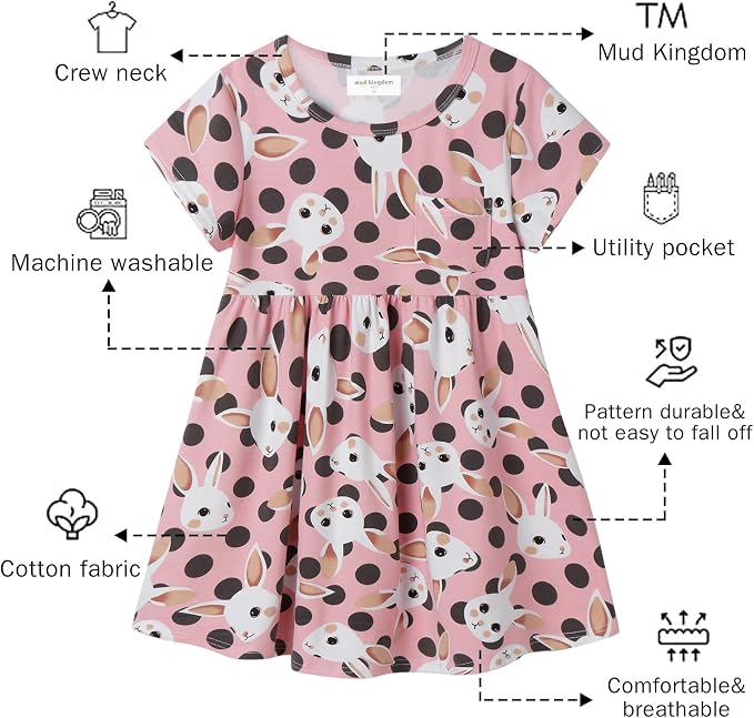 Mud Kingdom Little Girls Dresses Cotton Summer Holiday Cute Cat Dress Short - Image 2