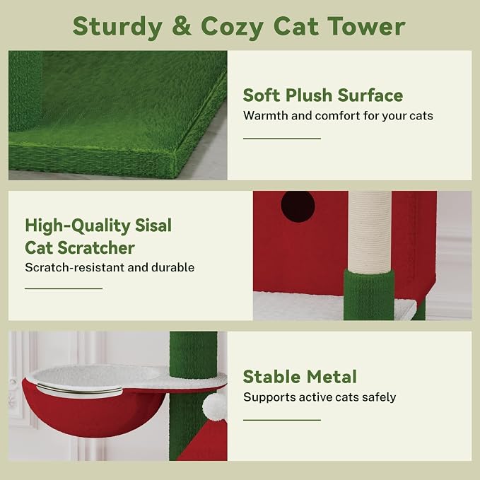 63" Large Christmas Cat Tree Tower Indoor: Tall Modern Cute Heavy Duty Cat - Image 3