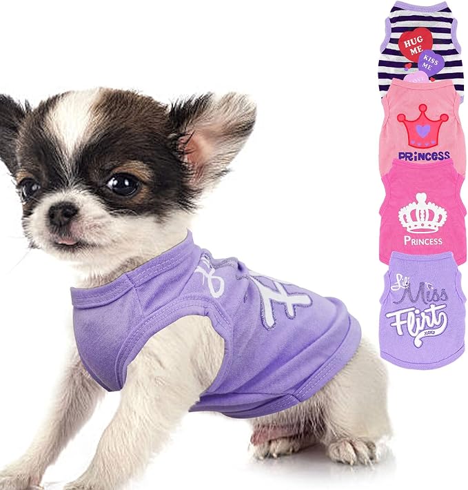 4 Pieces Dog Clothes for Small Dogs Girl Soft Puppy Shirt Cute Chihuahua Teacup by Unknown