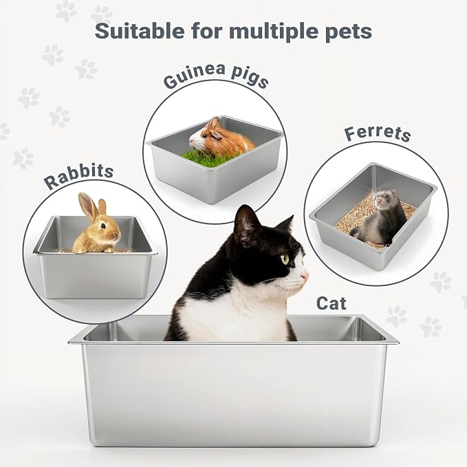 Kirecoo Stainless Steel Cat Litter Box XXL- Metal High Sided Cat Pan, Large - Image 6