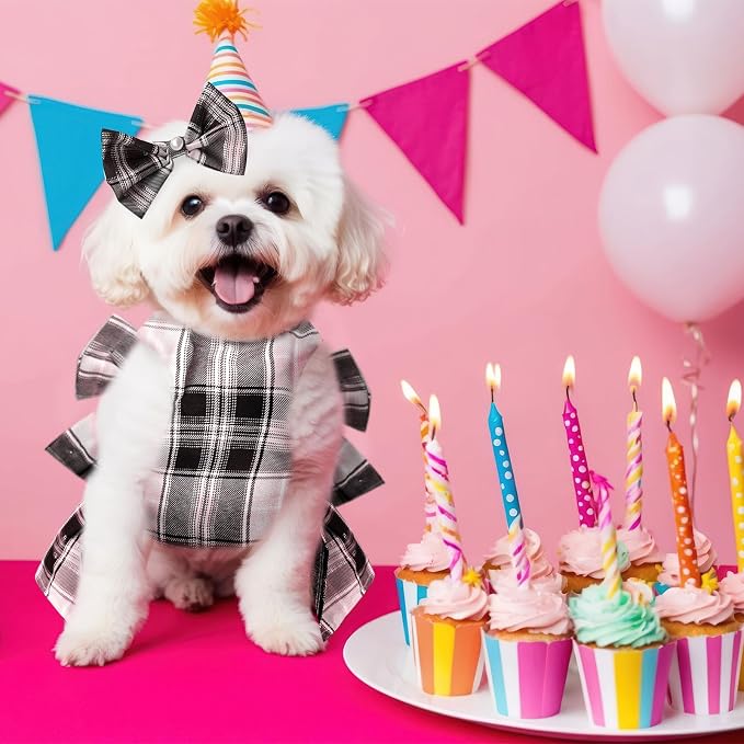 PETCARE Cute Dog Dress Clothes for Small Dogs Cats Girl Female Pink Plaid Bow - Image 6