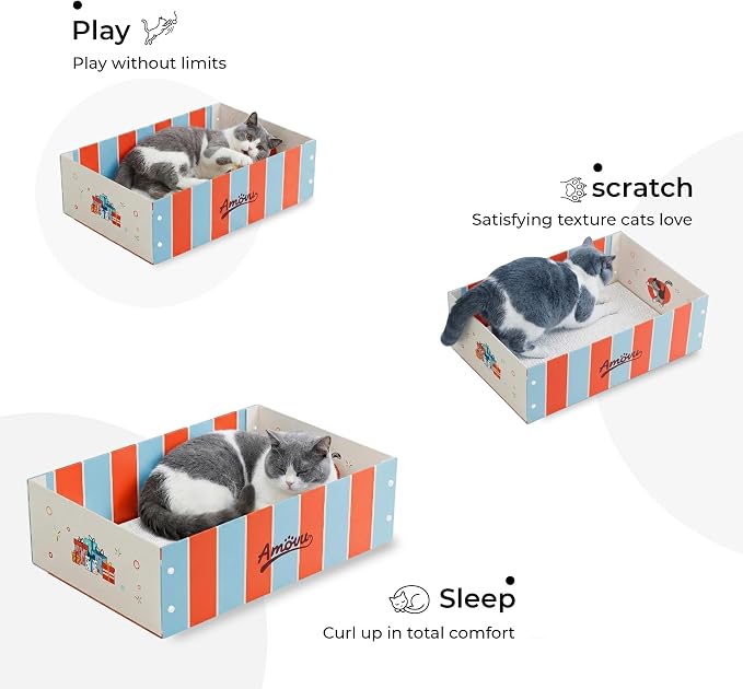 Cardboard Cat Scratcher Box & Bed – Heavy Duty Cat Scratch Pad - Image 4
