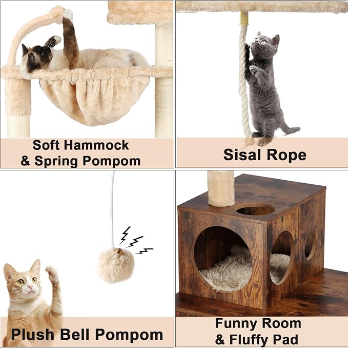 Cat Tree with Litter Box Enclosure, 2-in-1 Cat Tower - Image 7