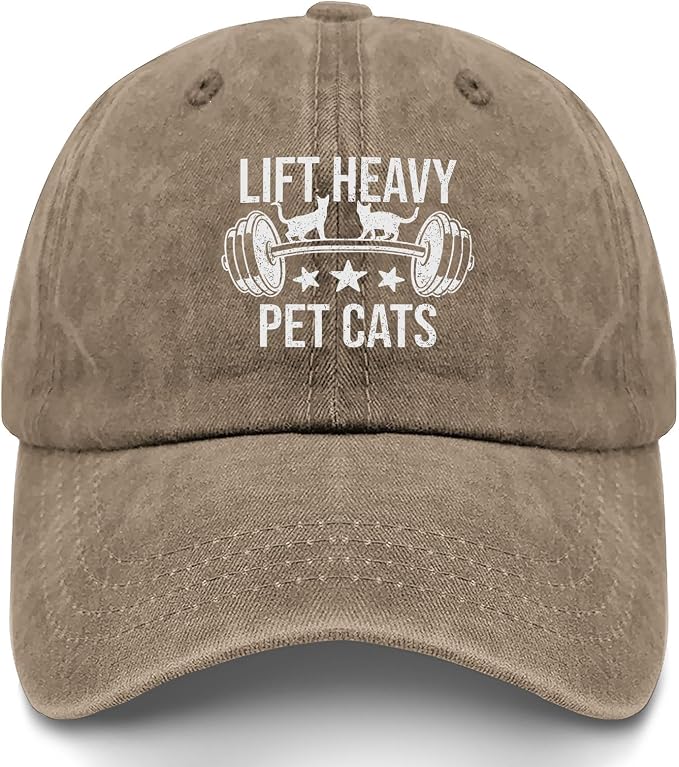 Made in USA Lift Heavy Pet Cats Hats Cotton Washed Baseball Caps Adjustable Hat - Image 8