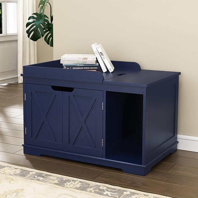 Flip Top Cat Litter Boxes Enclosure Covered Litter Box Hidden Furniture Wooden by PUPETPO