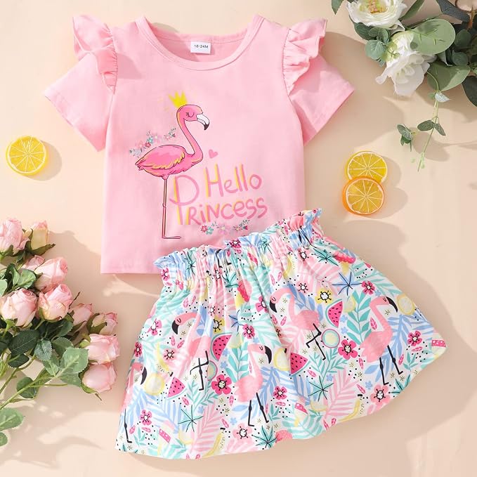 Akyzic Little Girl Skirt Outfit Two Piece Spring Summer Outfit Butterfly Dress - Image 3