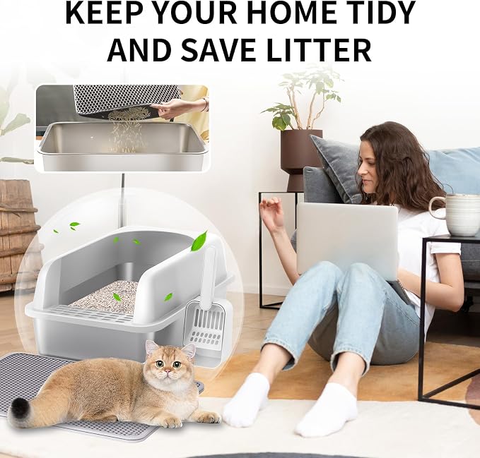 Prodigen Extra Large Stainless Steel Cat Litter Box - Image 5
