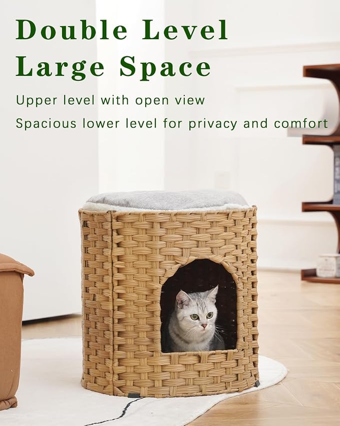 Cat House for Indoor Cat, Large Double Cat Houses Cat Bed Cave, Handwoven - Image 2