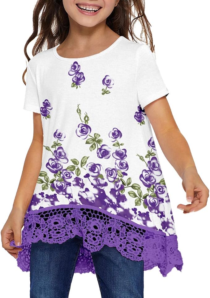storeofbaby Girls Casual Tunic Tops Short Sleeve Loose Soft Blouse T-Shirt - Image 2