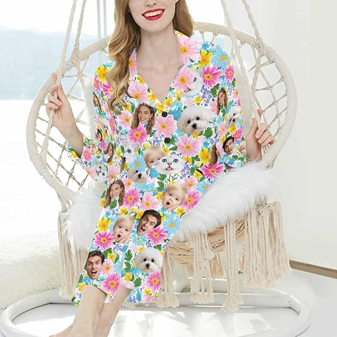 Artsadd Custom Pajamas for Women Men Family, Personalized Face Pjs Pajama Pants - Image 3