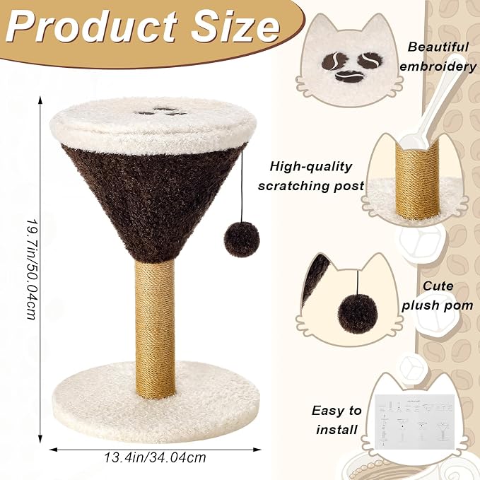 Sosation Espresso Martini Cat Scratcher 19.7" H Cat Scratching Post Scratcher - Image 2