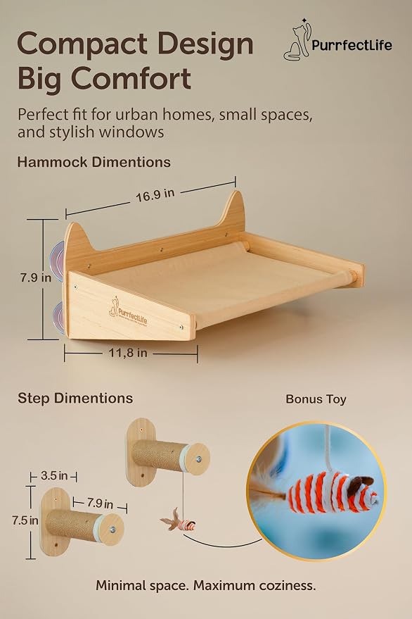 Cat Window Perch & Wall Hammock – 2-in-1 Solid Wood Window Seat - Image 7
