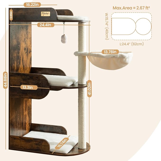 Modern Wood Cat Tree Tower for Indoor Large Cats, Cat Scratching Posts - Image 9