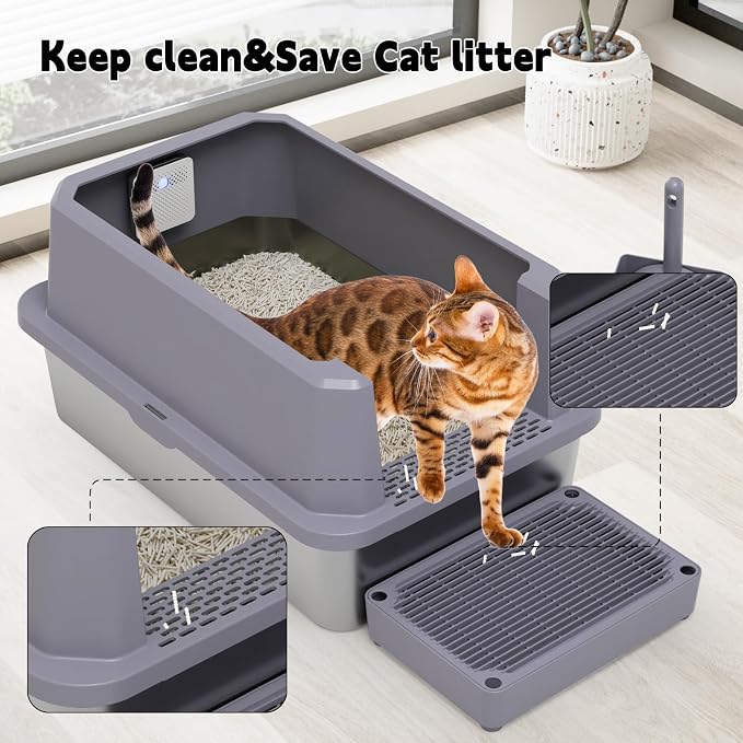 RIZZARI Stainless Steel Litter Box: Gray Leakproof Open Top Tray - Image 5
