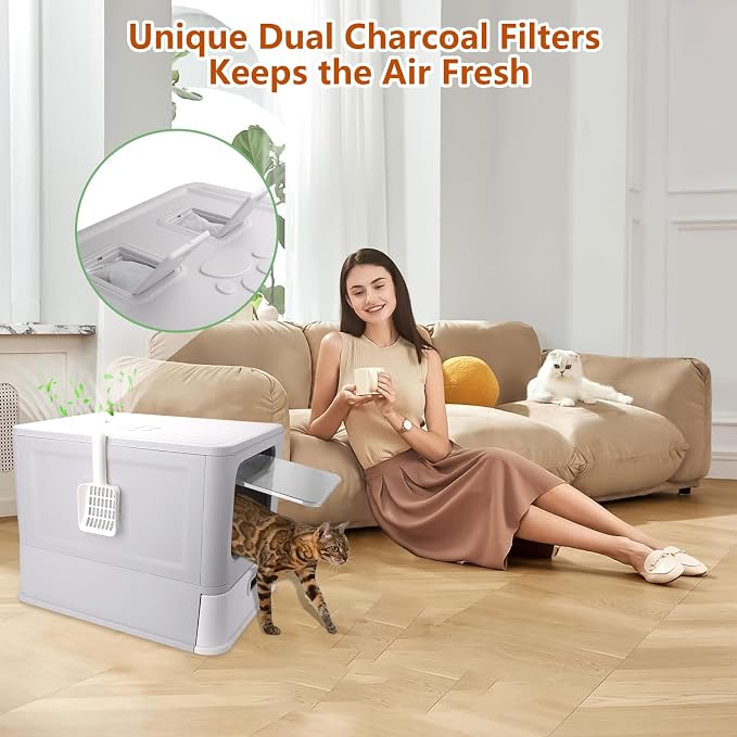 Enclosed Stainless Steel Cat Litter Boxes, Large Foldable Litter Box - Image 5