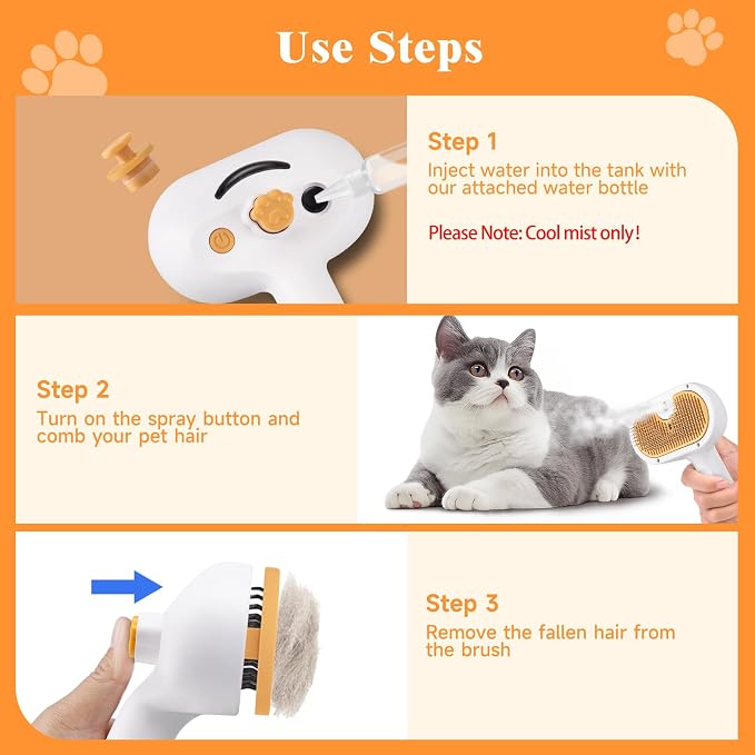 Pet Steam Brush for Dog & Cat–3-in-1 Spray Hair Removal Comb–Steam Brush for - Image 7