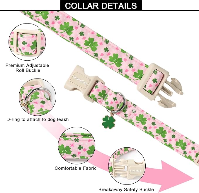 Lionet Paws St. Patrick Dog Collar- Cute Clover Pink Dog Collars - Image 4