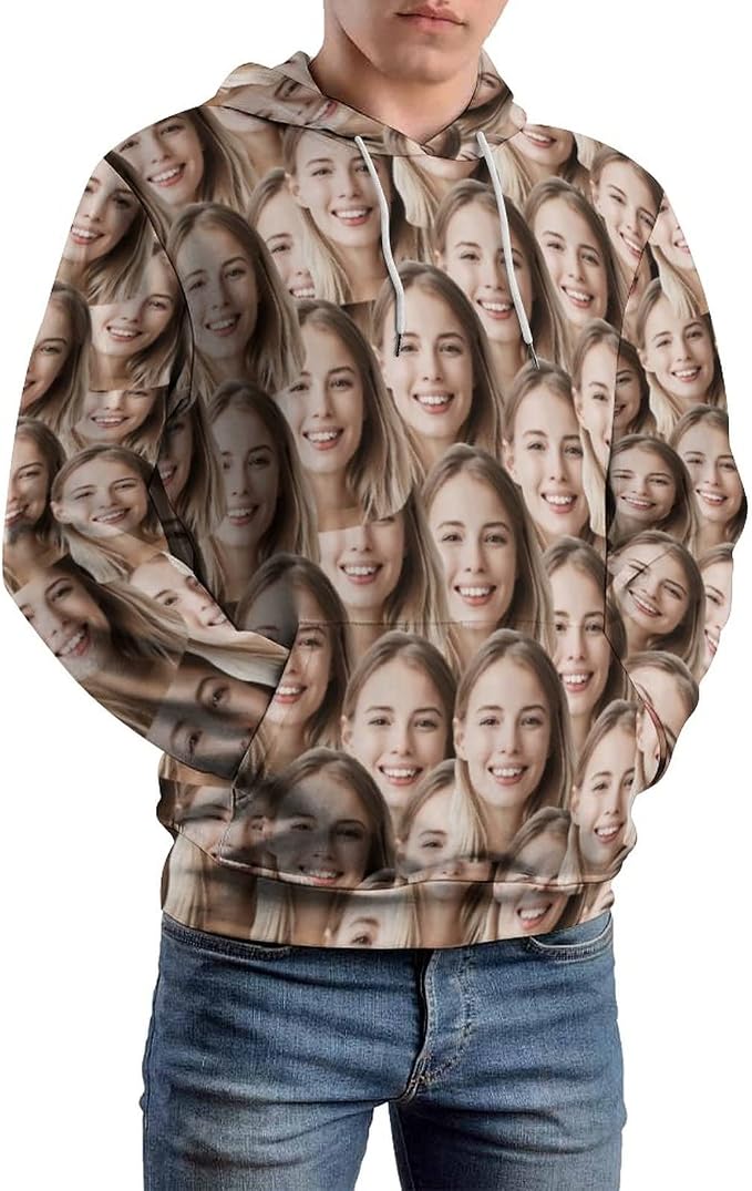 Artsadd Custom Face Unisex athletic Pockets Sweatshirt Loose Hoodie Custom by Artsadd