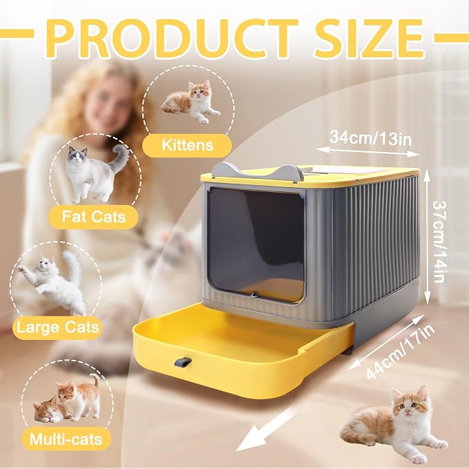 Cat Litter Box with Litter Mat, Enclosed Removable Litter Boxs, Front Entry Top - Image 2