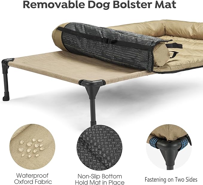 Veehoo Cooling Elevated Dog Bed Add Removable Waterproof Bolster Cushion Mat - Image 4