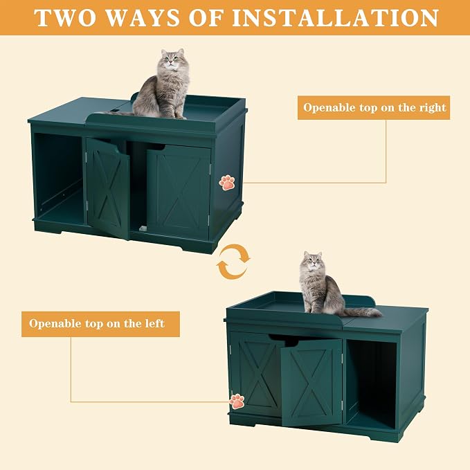 Flip Top Cat Litter Boxes Enclosure Covered Litter Box Hidden Furniture Wooden - Image 3