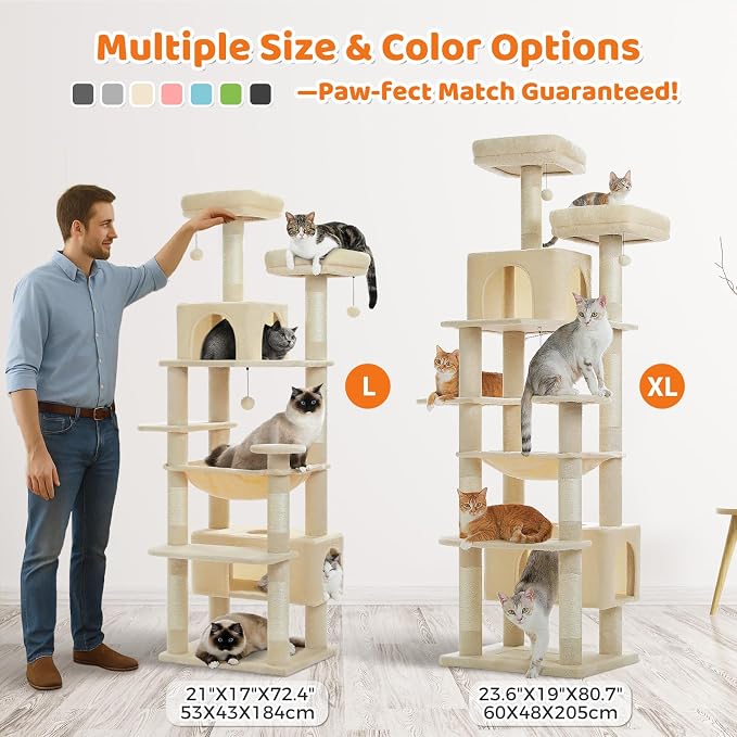 PAWZ Road Heavy Duty Cat Tree for Large Cats, 81 Inches Tall Cat Tower - Image 3
