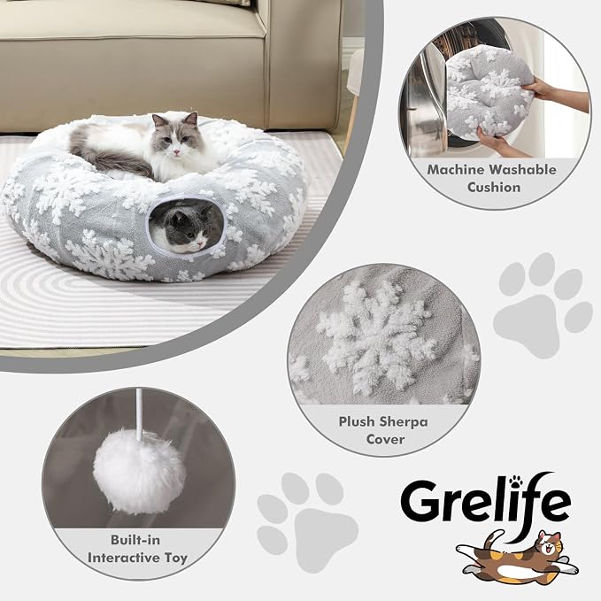 Grelife Cat Tunnel Bed for Indoor Cats, Cute Cat Tunnel Toys, Cat Donut Tunnel - Image 5