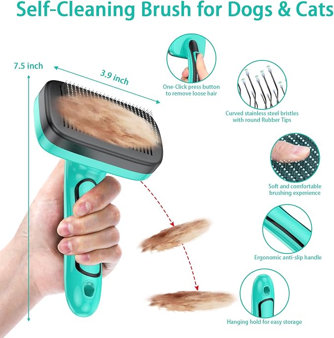 5 PCS Self Cleaning Slicker Brush & Pet Grooming Rake & Bath Brush & Nail - Image 3