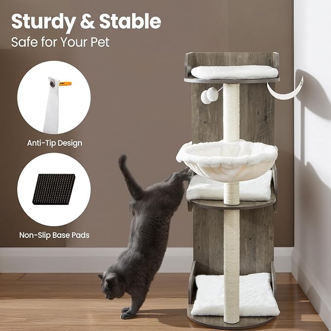 Modern Wood Cat Tree Tower for Indoor Large Cats, Cat Scratching Posts - Image 8